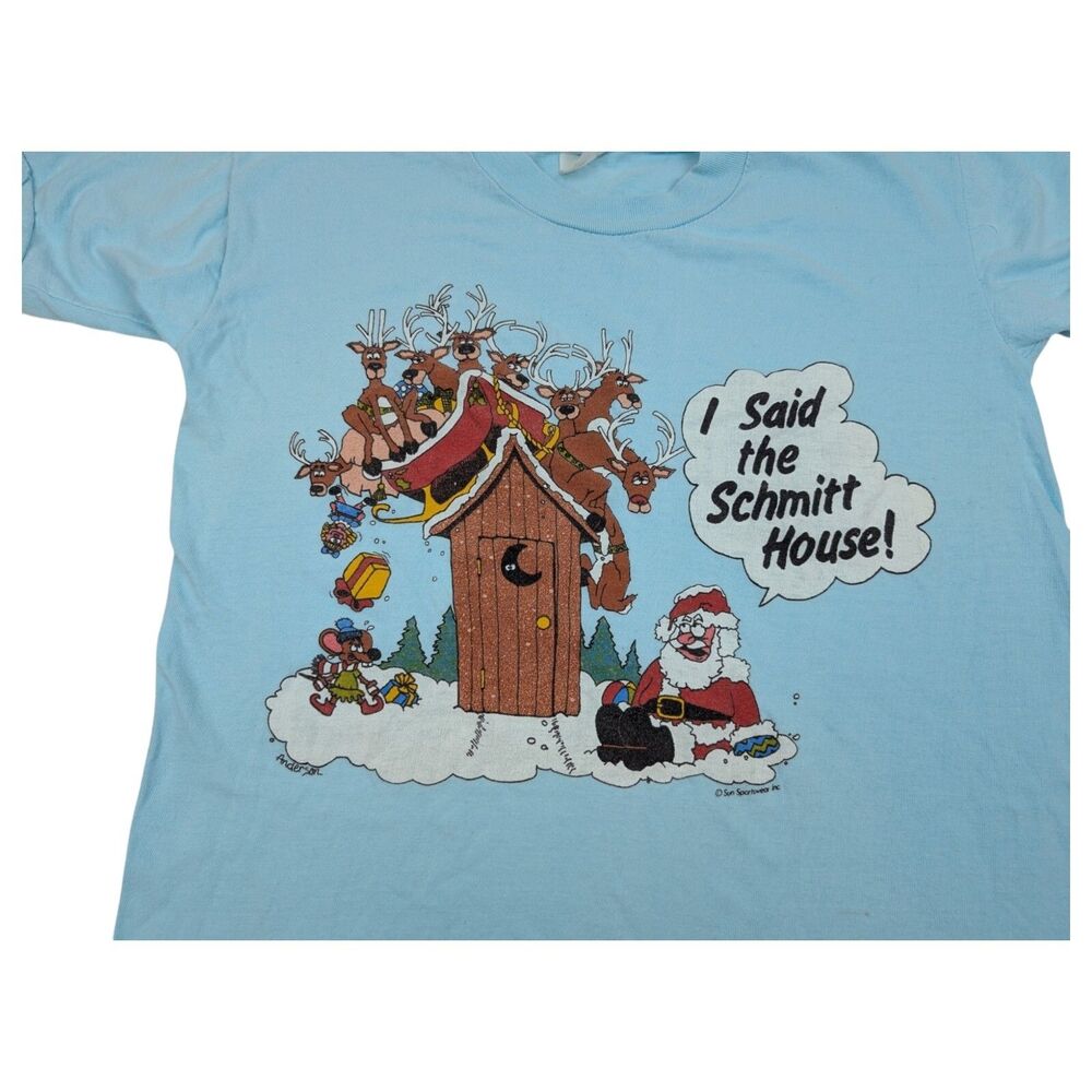 Santa Reindeer‎ Funny Christmas 90s Single Stitch T Shirt S/M 18x24.5 - Picture 3 of 10